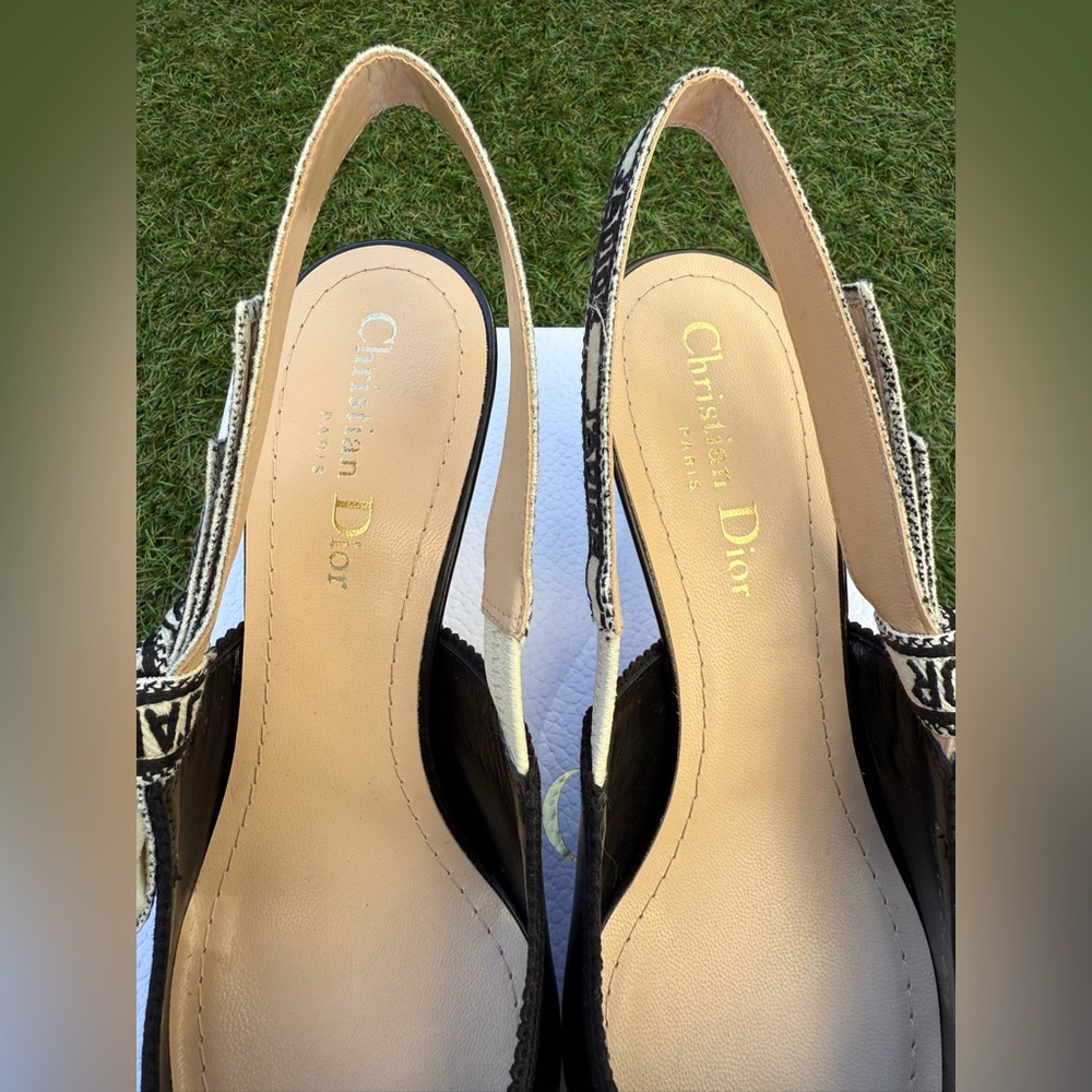 CHRISTIAN DIOR J'ADIOR BLACK CALFSKIN LEATHER SHOES SLINGBACKS KITTEN HEELS 37.5 - Picture 7 of 15